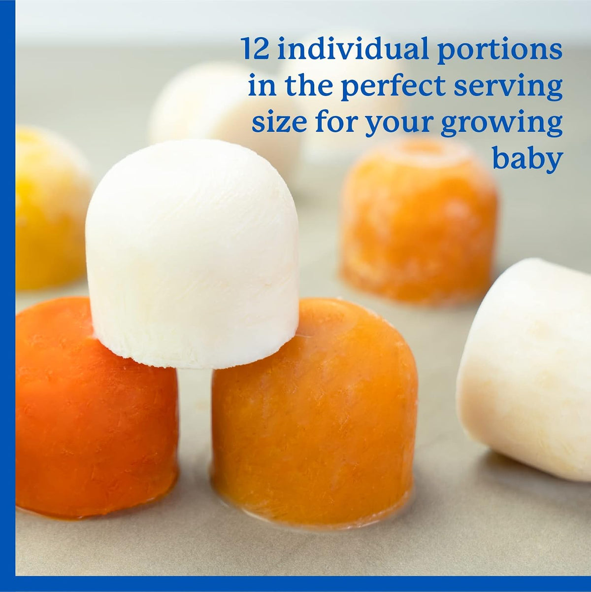 Baby Food Storage Container, 12 Portions x 2.5oz - BPA Free Silicone Freezer Tray with Clip-On Lid for Breast Milk Storage, Homemade Baby Food, Vegetable & Fruit Purees - Blue
