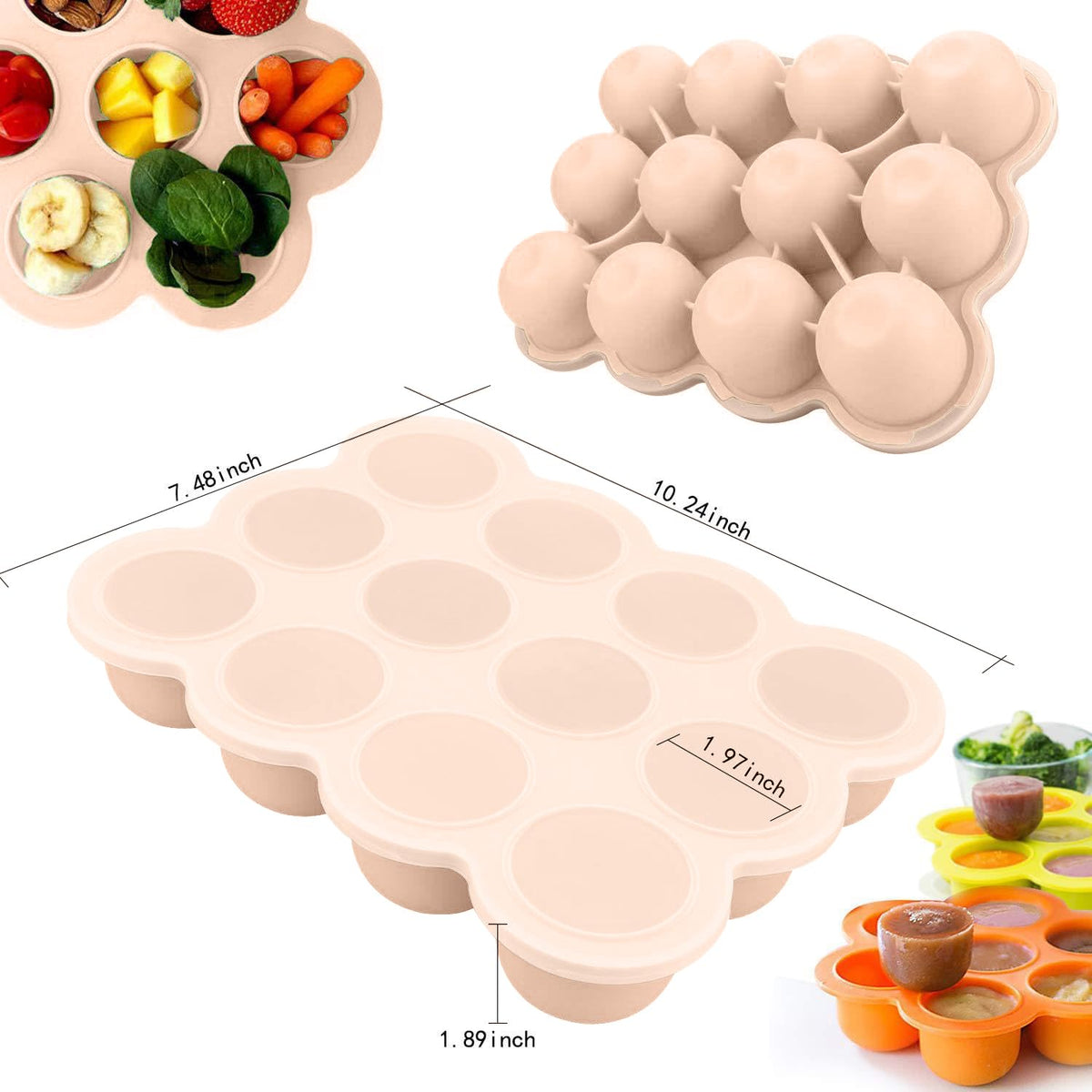 Baby Food Storage Container, 12 Portions x 2.5oz - BPA Free Silicone Freezer Tray with Clip-On Lid for Breast Milk Storage, Homemade Baby Food, Vegetable & Fruit Purees - Blue