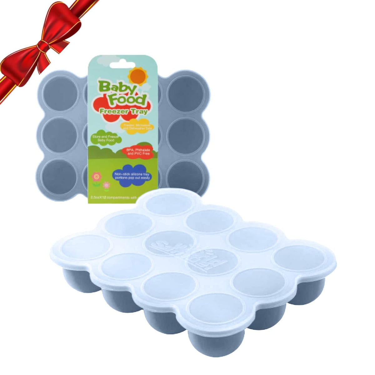 Baby Food Storage Container, 12 Portions x 2.5oz - BPA Free Silicone Freezer Tray with Clip-On Lid for Breast Milk Storage, Homemade Baby Food, Vegetable & Fruit Purees - Blue