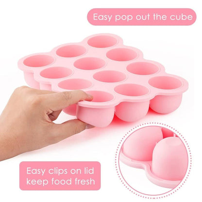 Baby Food Storage Container, 12 Portions x 2.5oz - BPA Free Silicone Freezer Tray with Clip-On Lid for Breast Milk Storage, Homemade Baby Food, Vegetable & Fruit Purees - Blue