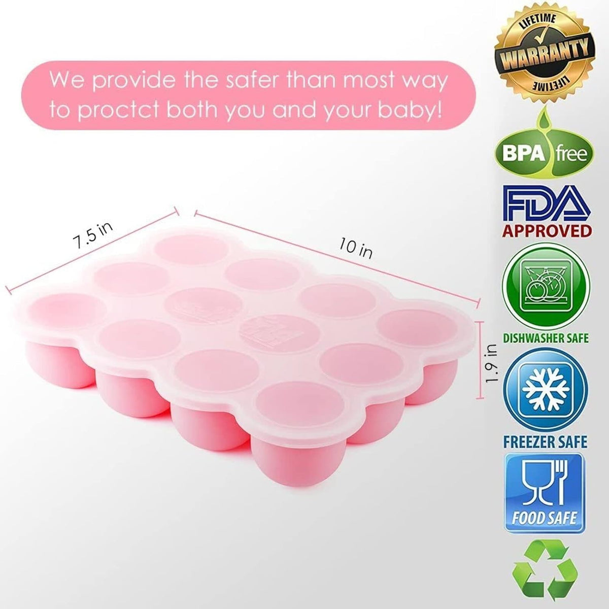 Baby Food Storage Container, 12 Portions x 2.5oz - BPA Free Silicone Freezer Tray with Clip-On Lid for Breast Milk Storage, Homemade Baby Food, Vegetable & Fruit Purees - Blue
