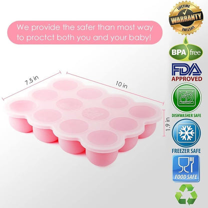 Baby Food Storage Container, 12 Portions x 2.5oz - BPA Free Silicone Freezer Tray with Clip-On Lid for Breast Milk Storage, Homemade Baby Food, Vegetable & Fruit Purees - Blue