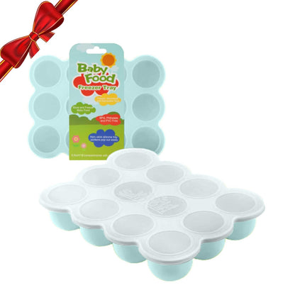 Baby Food Storage Container, 12 Portions x 2.5oz - BPA Free Silicone Freezer Tray with Clip-On Lid for Breast Milk Storage, Homemade Baby Food, Vegetable & Fruit Purees - Blue