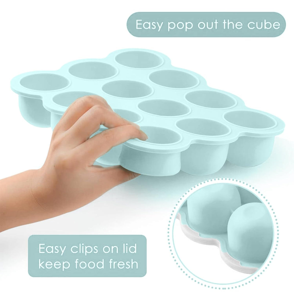 Baby Food Storage Container, 12 Portions x 2.5oz - BPA Free Silicone Freezer Tray with Clip-On Lid for Breast Milk Storage, Homemade Baby Food, Vegetable & Fruit Purees - Blue