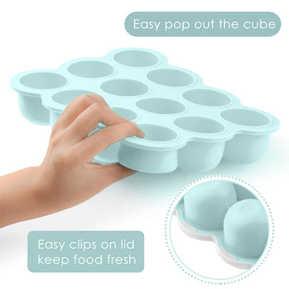 Baby Food Storage Container, 12 Portions x 2.5oz - BPA Free Silicone Freezer Tray with Clip-On Lid for Breast Milk Storage, Homemade Baby Food, Vegetable & Fruit Purees - Blue
