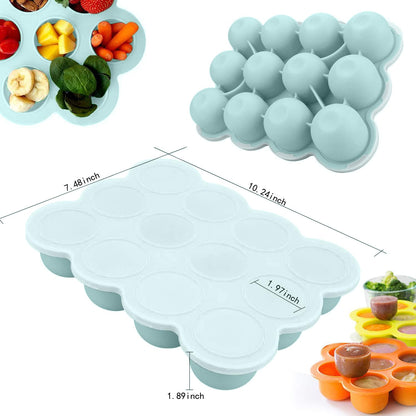 Baby Food Storage Container, 12 Portions x 2.5oz - BPA Free Silicone Freezer Tray with Clip-On Lid for Breast Milk Storage, Homemade Baby Food, Vegetable & Fruit Purees - Blue