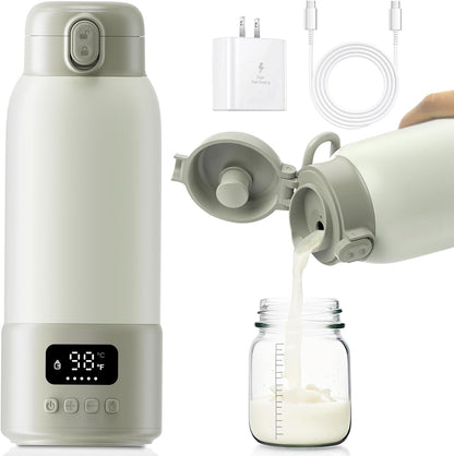 Portable Bottle Warmer, 17oz Large Capacity Milk Warmer for Baby, Fast Heating for Breast Milk & Formula & Water, Long Battery Life Portable Milk Warmer for Travel with Pasteurization, Purple