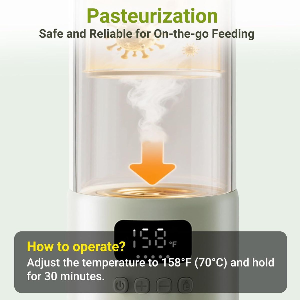 Portable Bottle Warmer, 17oz Large Capacity Milk Warmer for Baby, Fast Heating for Breast Milk & Formula & Water, Long Battery Life Portable Milk Warmer for Travel with Pasteurization, Purple