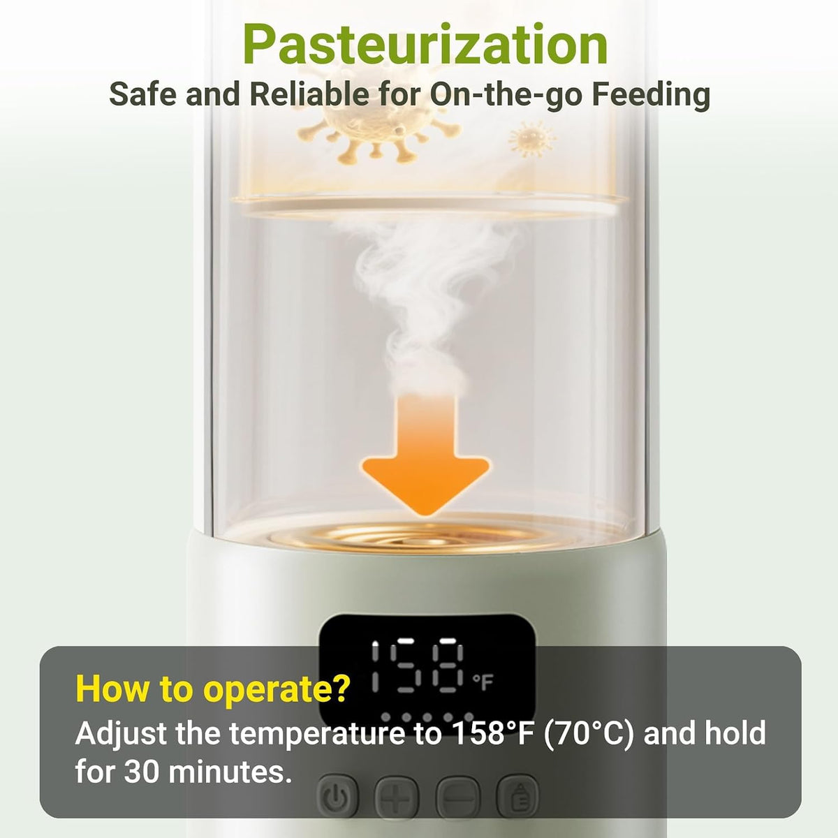 Portable Bottle Warmer, 17oz Large Capacity Milk Warmer for Baby, Fast Heating for Breast Milk & Formula & Water, Long Battery Life Portable Milk Warmer for Travel with Pasteurization, Purple