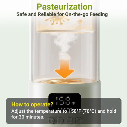 Portable Bottle Warmer, 17oz Large Capacity Milk Warmer for Baby, Fast Heating for Breast Milk & Formula & Water, Long Battery Life Portable Milk Warmer for Travel with Pasteurization, Purple