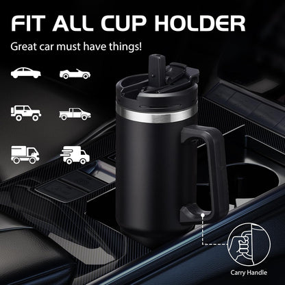 Insulated Tumbler with Straw and Sleeve - Leakproof Water Bottle Fits in Cup Holder, Stainless Steel Cup Coffee Mug Travel Tumbler with Lid, Cold for 36 Hrs/Hot for 12 Hrs