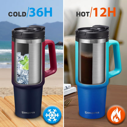 Insulated Tumbler with Straw and Sleeve - Leakproof Water Bottle Fits in Cup Holder, Stainless Steel Cup Coffee Mug Travel Tumbler with Lid, Cold for 36 Hrs/Hot for 12 Hrs