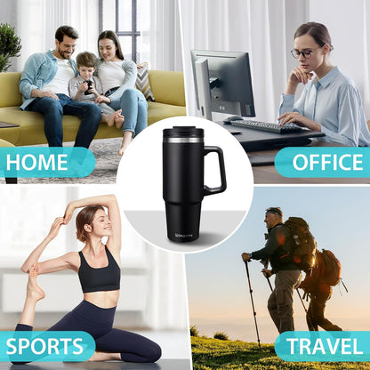 Insulated Tumbler with Straw and Sleeve - Leakproof Water Bottle Fits in Cup Holder, Stainless Steel Cup Coffee Mug Travel Tumbler with Lid, Cold for 36 Hrs/Hot for 12 Hrs