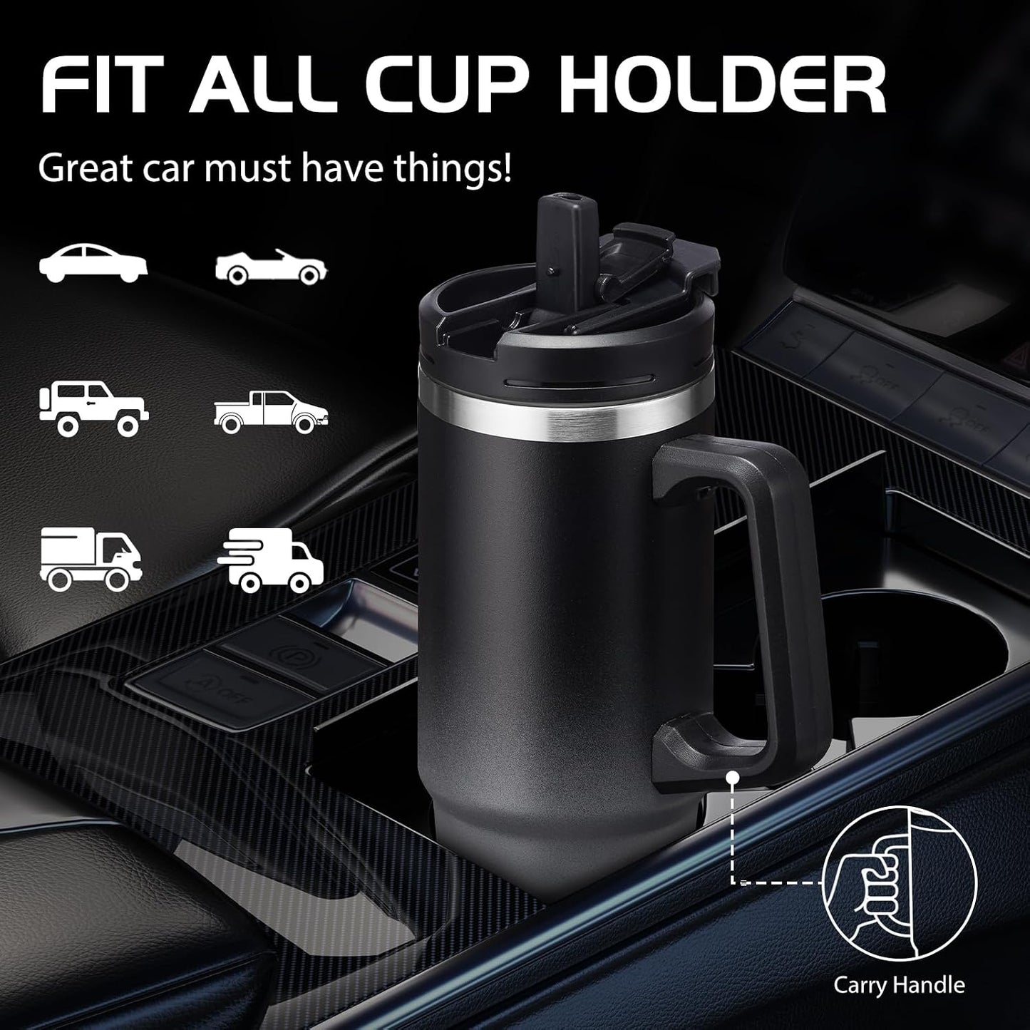 Insulated Tumbler with Straw and Sleeve - Leakproof Water Bottle Fits in Cup Holder, Stainless Steel Cup Coffee Mug Travel Tumbler with Lid, Cold for 36 Hrs/Hot for 12 Hrs