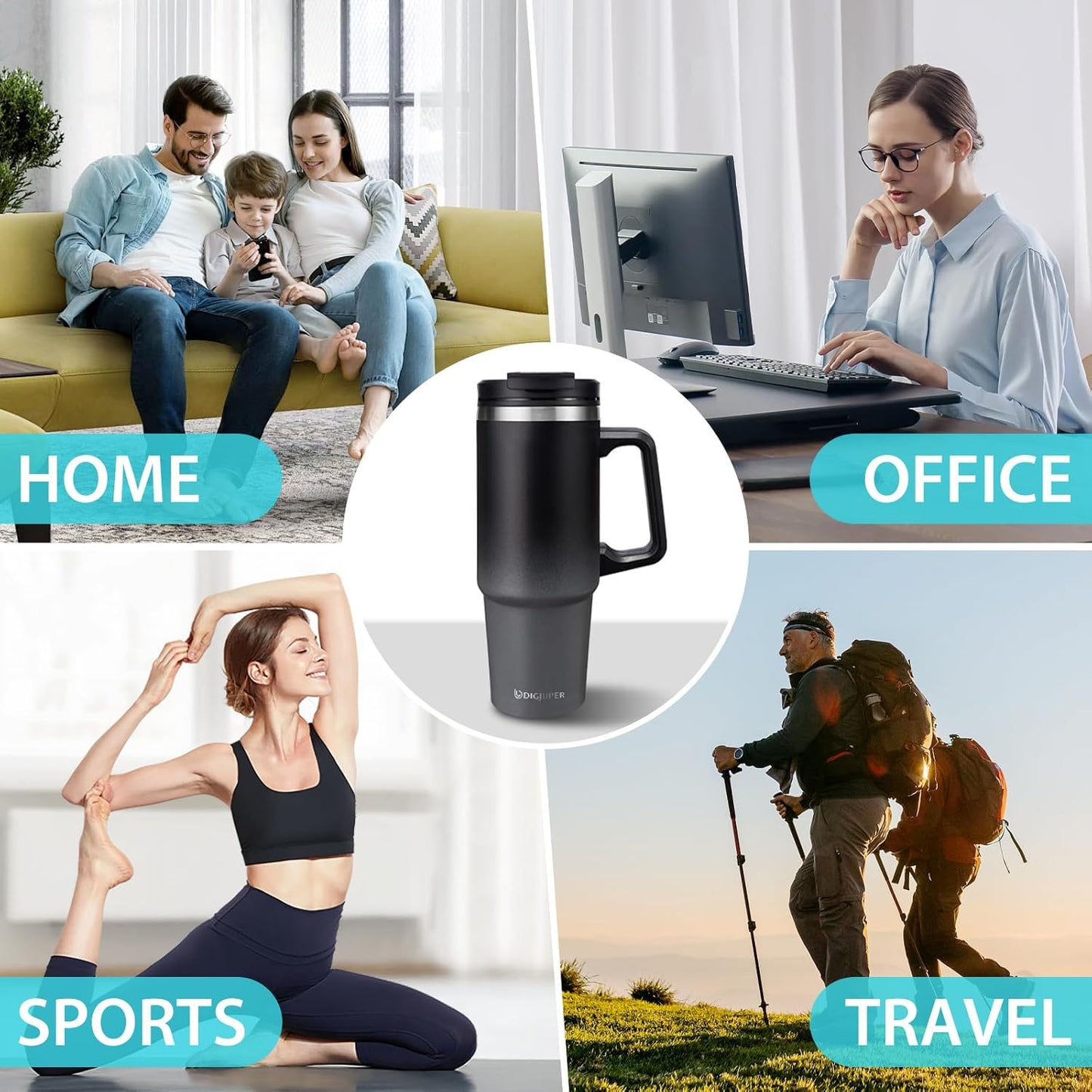 Insulated Tumbler with Straw and Sleeve - Leakproof Water Bottle Fits in Cup Holder, Stainless Steel Cup Coffee Mug Travel Tumbler with Lid, Cold for 36 Hrs/Hot for 12 Hrs