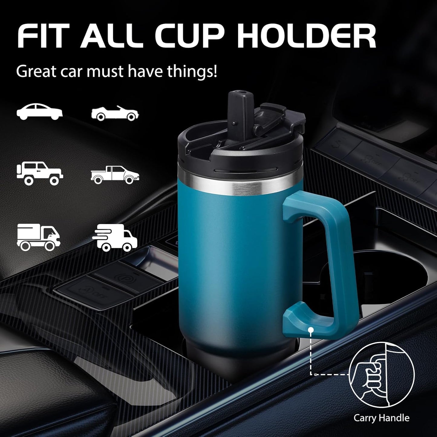 Insulated Tumbler with Straw and Sleeve - Leakproof Water Bottle Fits in Cup Holder, Stainless Steel Cup Coffee Mug Travel Tumbler with Lid, Cold for 36 Hrs/Hot for 12 Hrs