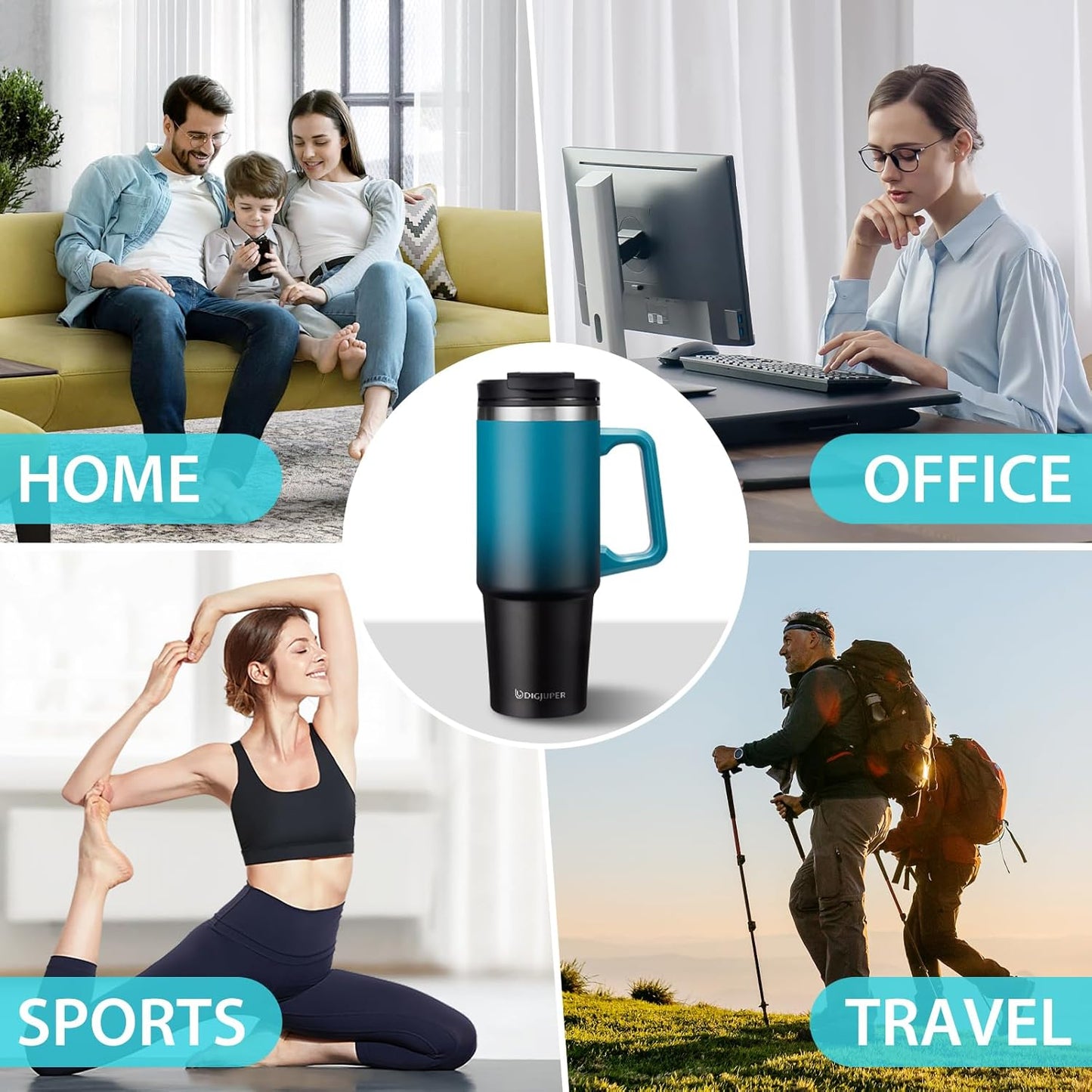 Insulated Tumbler with Straw and Sleeve - Leakproof Water Bottle Fits in Cup Holder, Stainless Steel Cup Coffee Mug Travel Tumbler with Lid, Cold for 36 Hrs/Hot for 12 Hrs