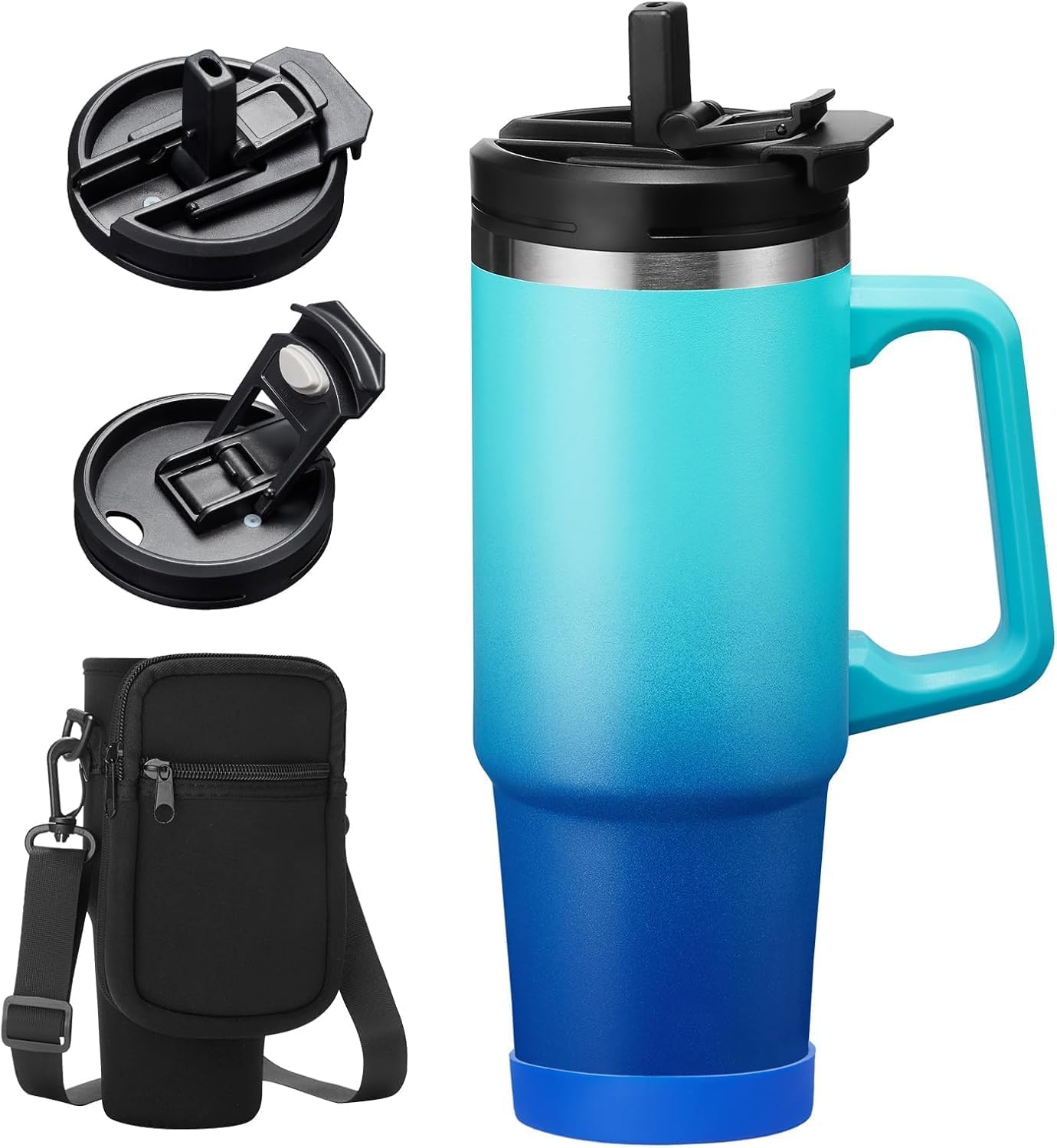 Insulated Tumbler with Straw and Sleeve - Leakproof Water Bottle Fits in Cup Holder, Stainless Steel Cup Coffee Mug Travel Tumbler with Lid, Cold for 36 Hrs/Hot for 12 Hrs