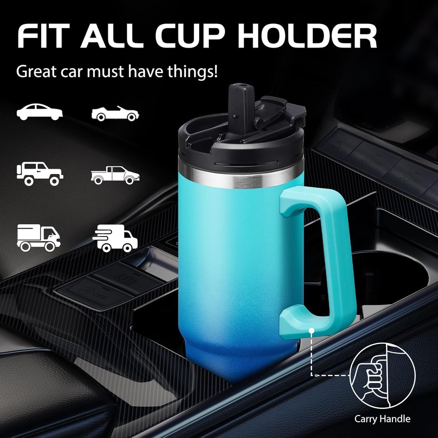 Insulated Tumbler with Straw and Sleeve - Leakproof Water Bottle Fits in Cup Holder, Stainless Steel Cup Coffee Mug Travel Tumbler with Lid, Cold for 36 Hrs/Hot for 12 Hrs