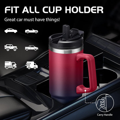 Insulated Tumbler with Straw and Sleeve - Leakproof Water Bottle Fits in Cup Holder, Stainless Steel Cup Coffee Mug Travel Tumbler with Lid, Cold for 36 Hrs/Hot for 12 Hrs