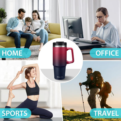 Insulated Tumbler with Straw and Sleeve - Leakproof Water Bottle Fits in Cup Holder, Stainless Steel Cup Coffee Mug Travel Tumbler with Lid, Cold for 36 Hrs/Hot for 12 Hrs
