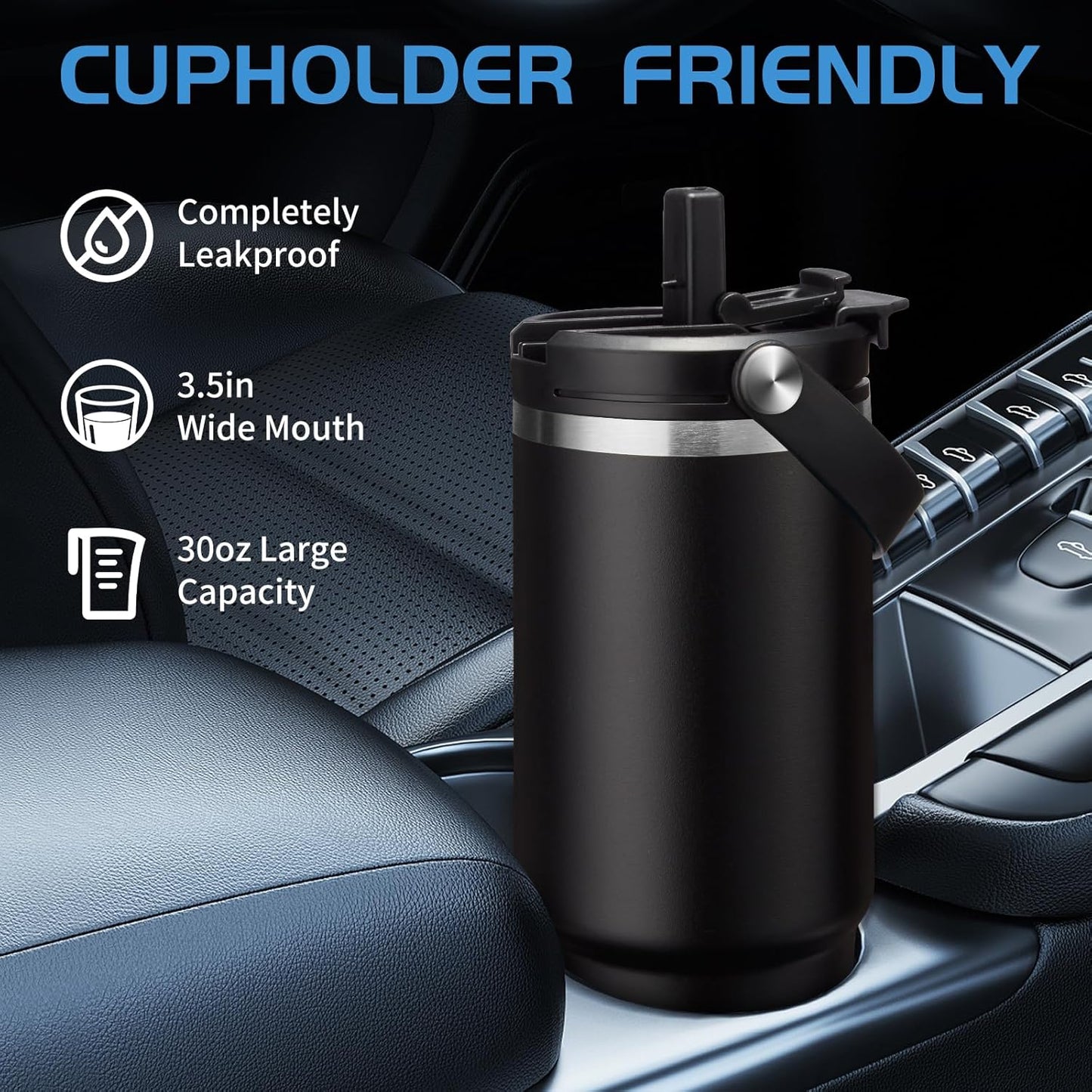 Insulated Tumbler with Straw and Sleeve - Leakproof Water Bottle Fits in Cup Holder, Stainless Steel Cup Coffee Mug Travel Tumbler with Lid, Cold for 36 Hrs/Hot for 12 Hrs
