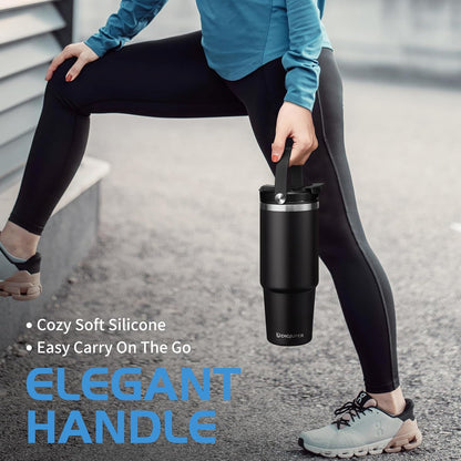 Insulated Tumbler with Straw and Sleeve - Leakproof Water Bottle Fits in Cup Holder, Stainless Steel Cup Coffee Mug Travel Tumbler with Lid, Cold for 36 Hrs/Hot for 12 Hrs