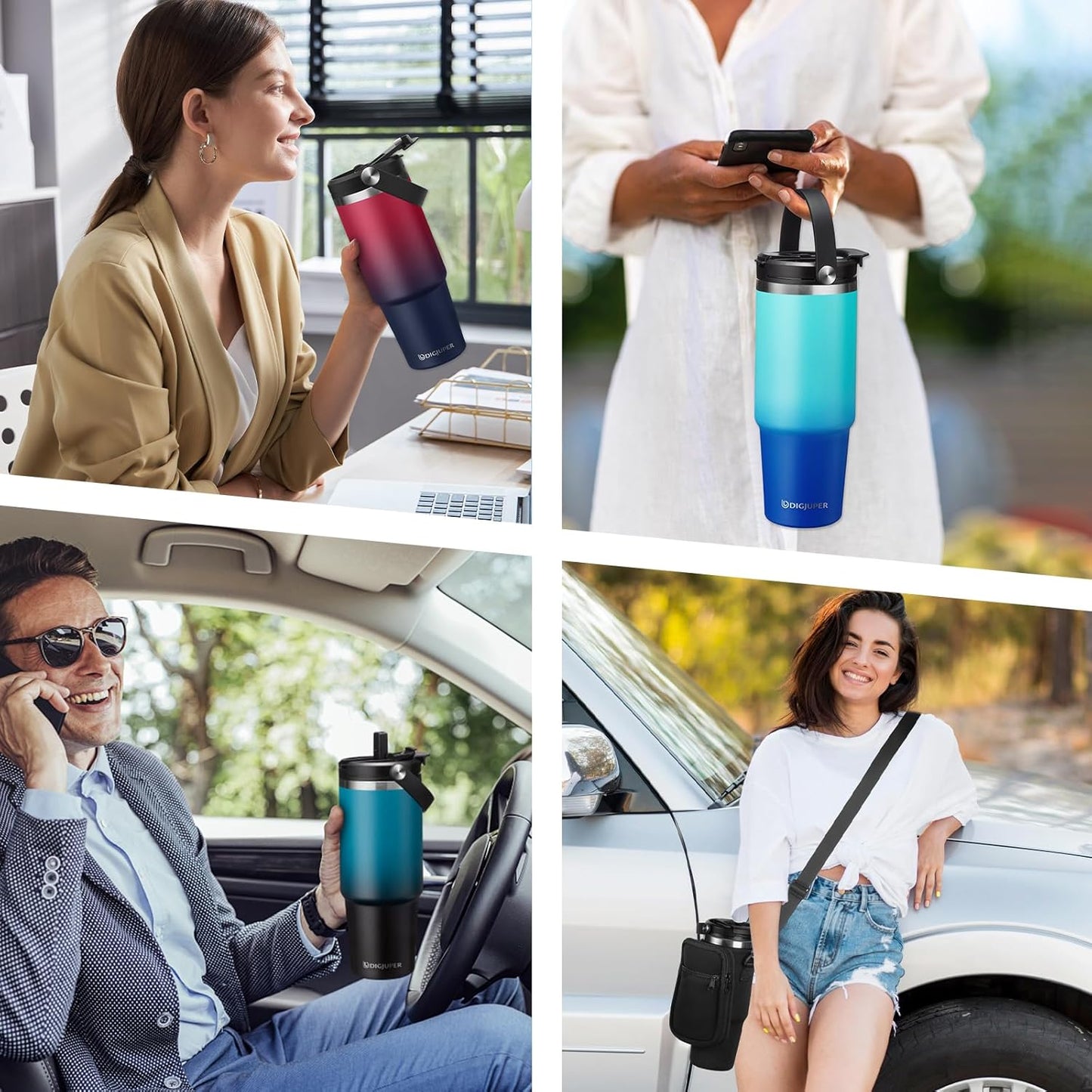 Insulated Tumbler with Straw and Sleeve - Leakproof Water Bottle Fits in Cup Holder, Stainless Steel Cup Coffee Mug Travel Tumbler with Lid, Cold for 36 Hrs/Hot for 12 Hrs