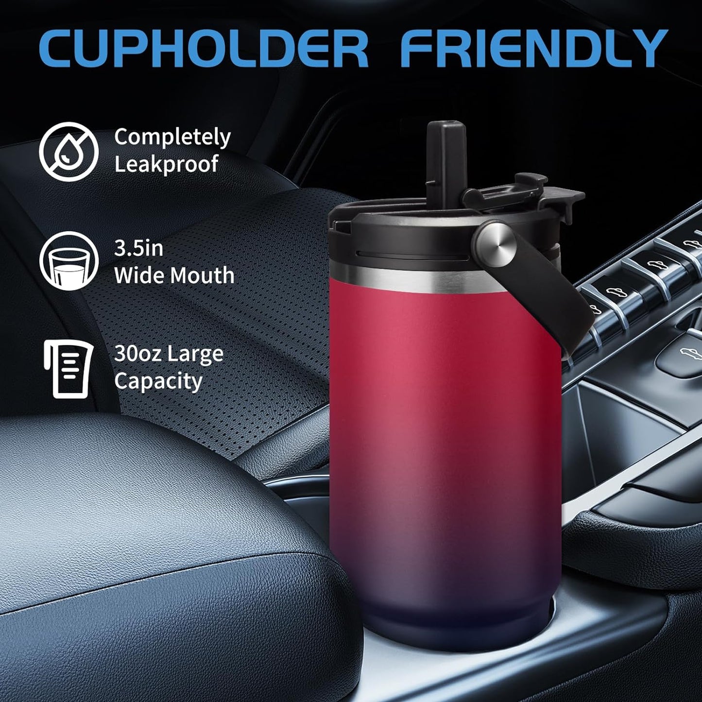 Insulated Tumbler with Straw and Sleeve - Leakproof Water Bottle Fits in Cup Holder, Stainless Steel Cup Coffee Mug Travel Tumbler with Lid, Cold for 36 Hrs/Hot for 12 Hrs