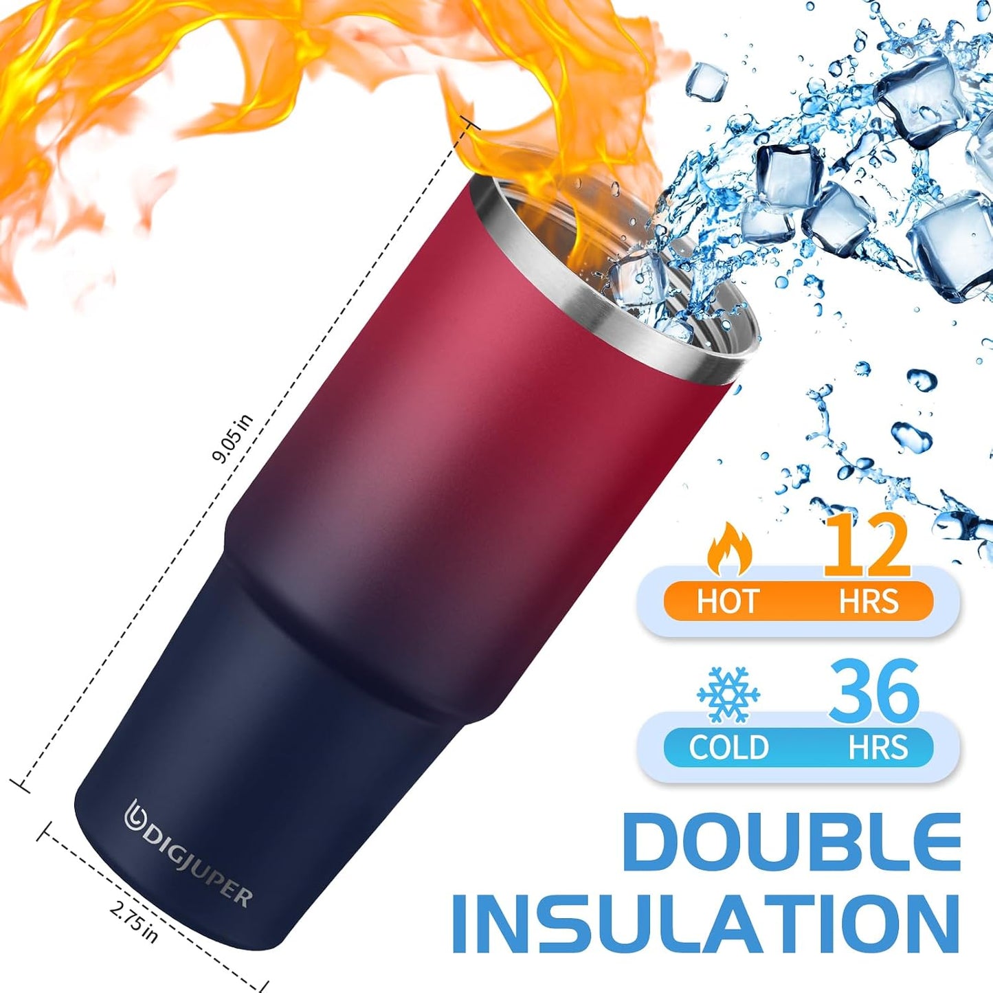 Insulated Tumbler with Straw and Sleeve - Leakproof Water Bottle Fits in Cup Holder, Stainless Steel Cup Coffee Mug Travel Tumbler with Lid, Cold for 36 Hrs/Hot for 12 Hrs