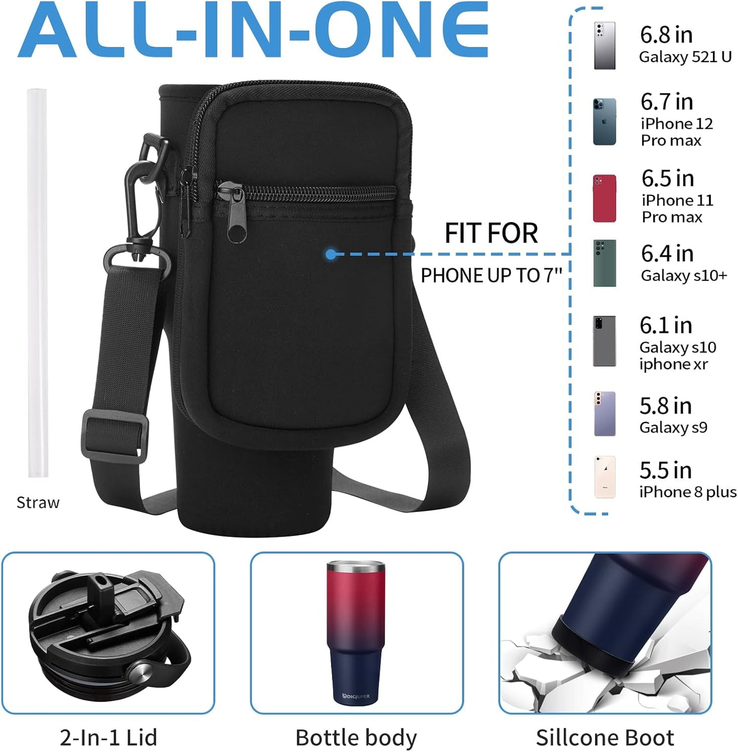Insulated Tumbler with Straw and Sleeve - Leakproof Water Bottle Fits in Cup Holder, Stainless Steel Cup Coffee Mug Travel Tumbler with Lid, Cold for 36 Hrs/Hot for 12 Hrs