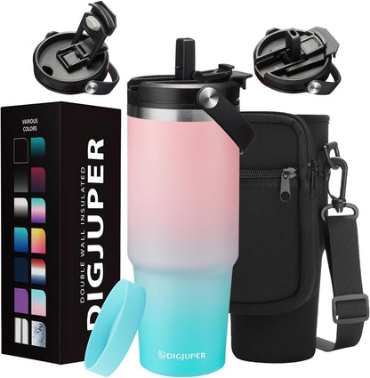 Insulated Tumbler with Straw and Sleeve - Leakproof Water Bottle Fits in Cup Holder, Stainless Steel Cup Coffee Mug Travel Tumbler with Lid, Cold for 36 Hrs/Hot for 12 Hrs