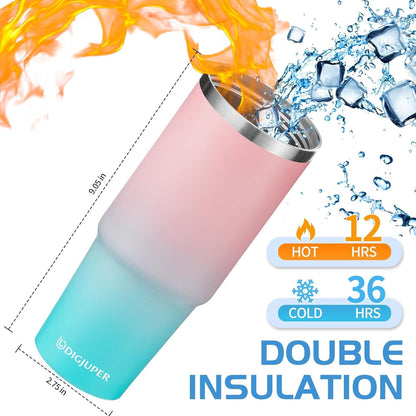 Insulated Tumbler with Straw and Sleeve - Leakproof Water Bottle Fits in Cup Holder, Stainless Steel Cup Coffee Mug Travel Tumbler with Lid, Cold for 36 Hrs/Hot for 12 Hrs
