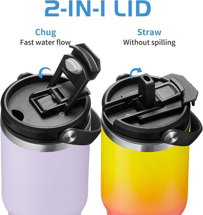 Insulated Tumbler with Straw and Sleeve - Leakproof Water Bottle Fits in Cup Holder, Stainless Steel Cup Coffee Mug Travel Tumbler with Lid, Cold for 36 Hrs/Hot for 12 Hrs