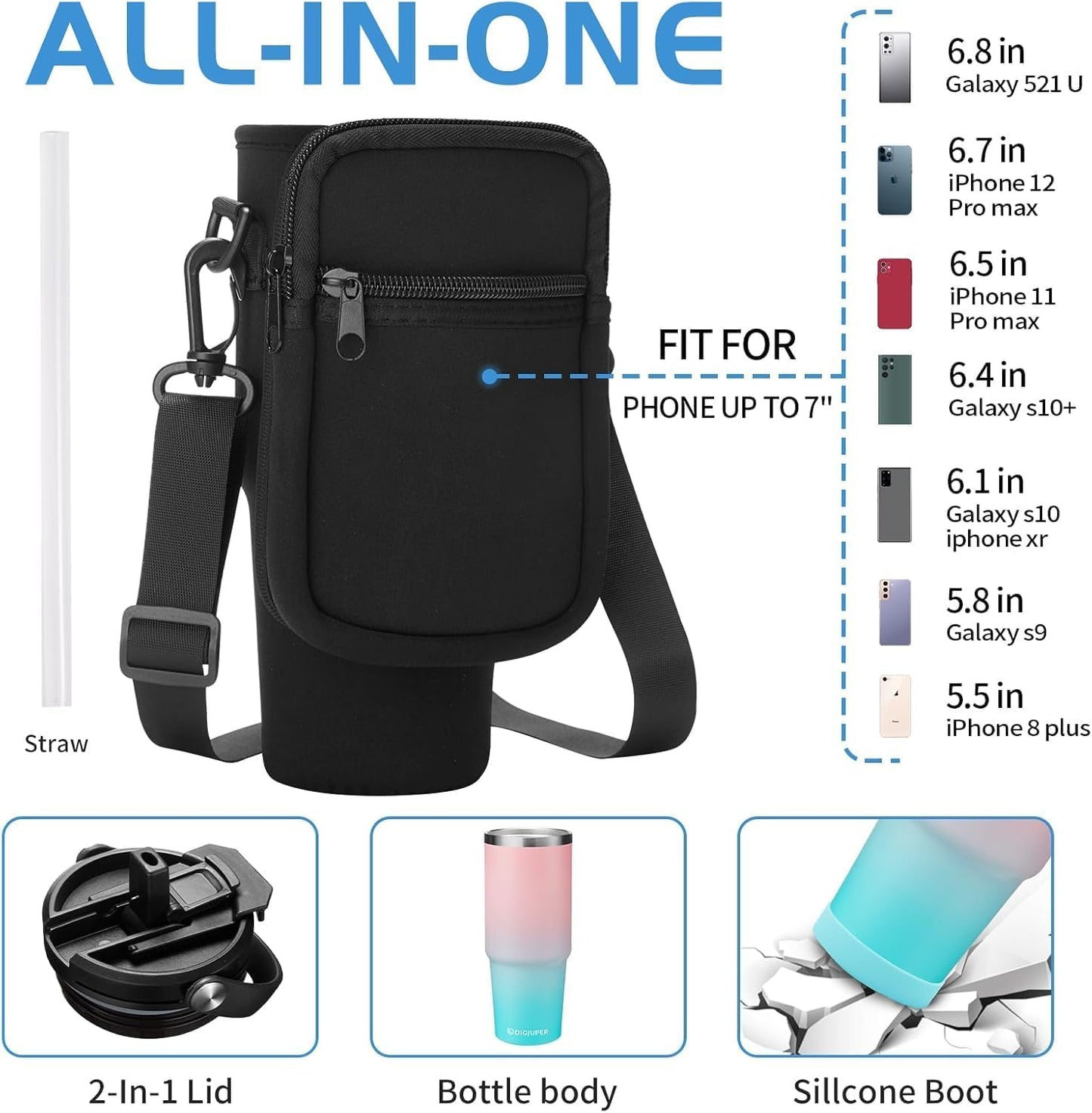 Insulated Tumbler with Straw and Sleeve - Leakproof Water Bottle Fits in Cup Holder, Stainless Steel Cup Coffee Mug Travel Tumbler with Lid, Cold for 36 Hrs/Hot for 12 Hrs