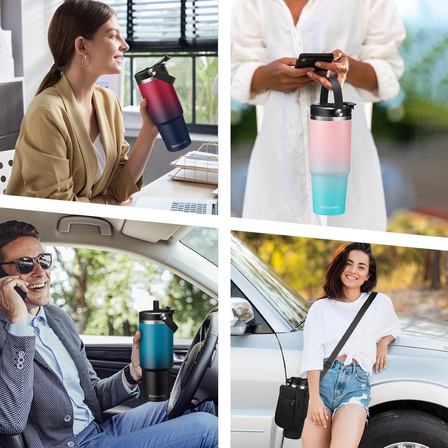 Insulated Tumbler with Straw and Sleeve - Leakproof Water Bottle Fits in Cup Holder, Stainless Steel Cup Coffee Mug Travel Tumbler with Lid, Cold for 36 Hrs/Hot for 12 Hrs