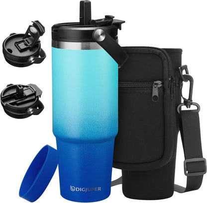 Insulated Tumbler with Straw and Sleeve - Leakproof Water Bottle Fits in Cup Holder, Stainless Steel Cup Coffee Mug Travel Tumbler with Lid, Cold for 36 Hrs/Hot for 12 Hrs