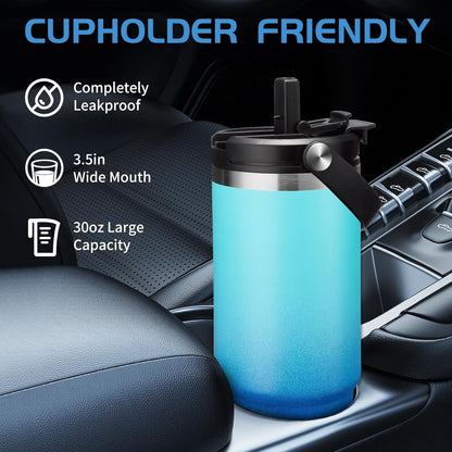 Insulated Tumbler with Straw and Sleeve - Leakproof Water Bottle Fits in Cup Holder, Stainless Steel Cup Coffee Mug Travel Tumbler with Lid, Cold for 36 Hrs/Hot for 12 Hrs