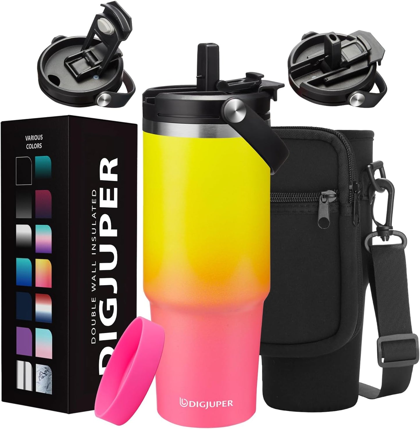 Insulated Tumbler with Straw and Sleeve - Leakproof Water Bottle Fits in Cup Holder, Stainless Steel Cup Coffee Mug Travel Tumbler with Lid, Cold for 36 Hrs/Hot for 12 Hrs