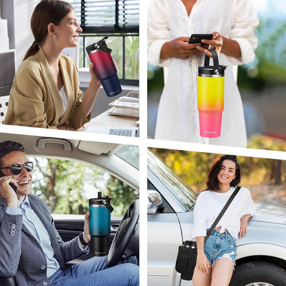 Insulated Tumbler with Straw and Sleeve - Leakproof Water Bottle Fits in Cup Holder, Stainless Steel Cup Coffee Mug Travel Tumbler with Lid, Cold for 36 Hrs/Hot for 12 Hrs