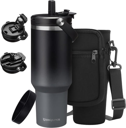 Insulated Tumbler with Straw and Sleeve - Leakproof Water Bottle Fits in Cup Holder, Stainless Steel Cup Coffee Mug Travel Tumbler with Lid, Cold for 36 Hrs/Hot for 12 Hrs