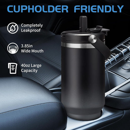 Insulated Tumbler with Straw and Sleeve - Leakproof Water Bottle Fits in Cup Holder, Stainless Steel Cup Coffee Mug Travel Tumbler with Lid, Cold for 36 Hrs/Hot for 12 Hrs