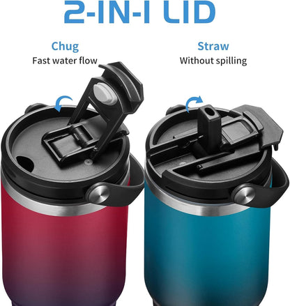 Insulated Tumbler with Straw and Sleeve - Leakproof Water Bottle Fits in Cup Holder, Stainless Steel Cup Coffee Mug Travel Tumbler with Lid, Cold for 36 Hrs/Hot for 12 Hrs