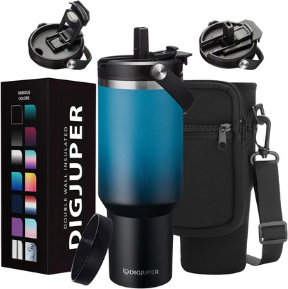 Insulated Tumbler with Straw and Sleeve - Leakproof Water Bottle Fits in Cup Holder, Stainless Steel Cup Coffee Mug Travel Tumbler with Lid, Cold for 36 Hrs/Hot for 12 Hrs