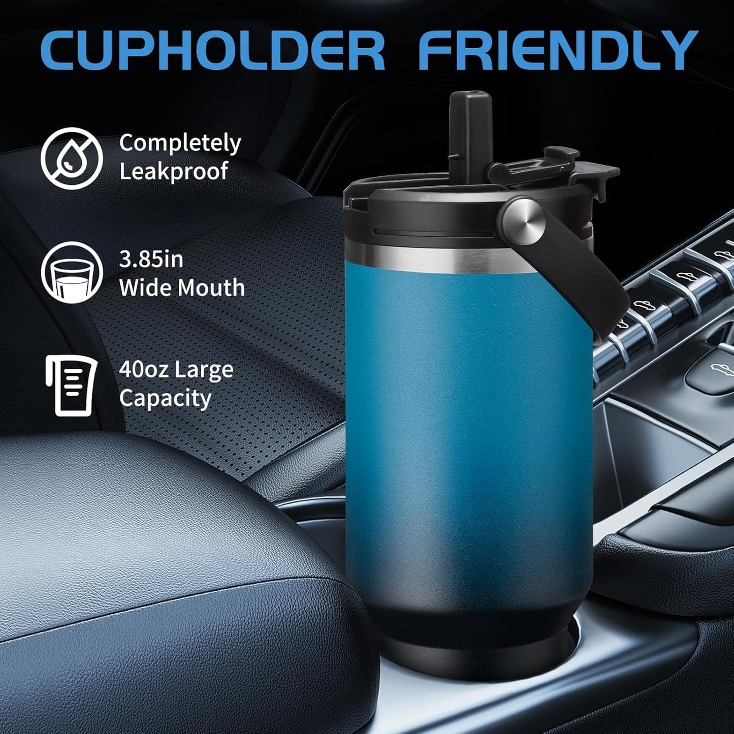 Insulated Tumbler with Straw and Sleeve - Leakproof Water Bottle Fits in Cup Holder, Stainless Steel Cup Coffee Mug Travel Tumbler with Lid, Cold for 36 Hrs/Hot for 12 Hrs