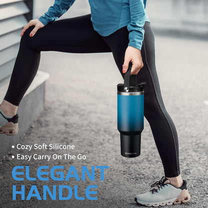Insulated Tumbler with Straw and Sleeve - Leakproof Water Bottle Fits in Cup Holder, Stainless Steel Cup Coffee Mug Travel Tumbler with Lid, Cold for 36 Hrs/Hot for 12 Hrs