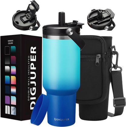 Insulated Tumbler with Straw and Sleeve - Leakproof Water Bottle Fits in Cup Holder, Stainless Steel Cup Coffee Mug Travel Tumbler with Lid, Cold for 36 Hrs/Hot for 12 Hrs