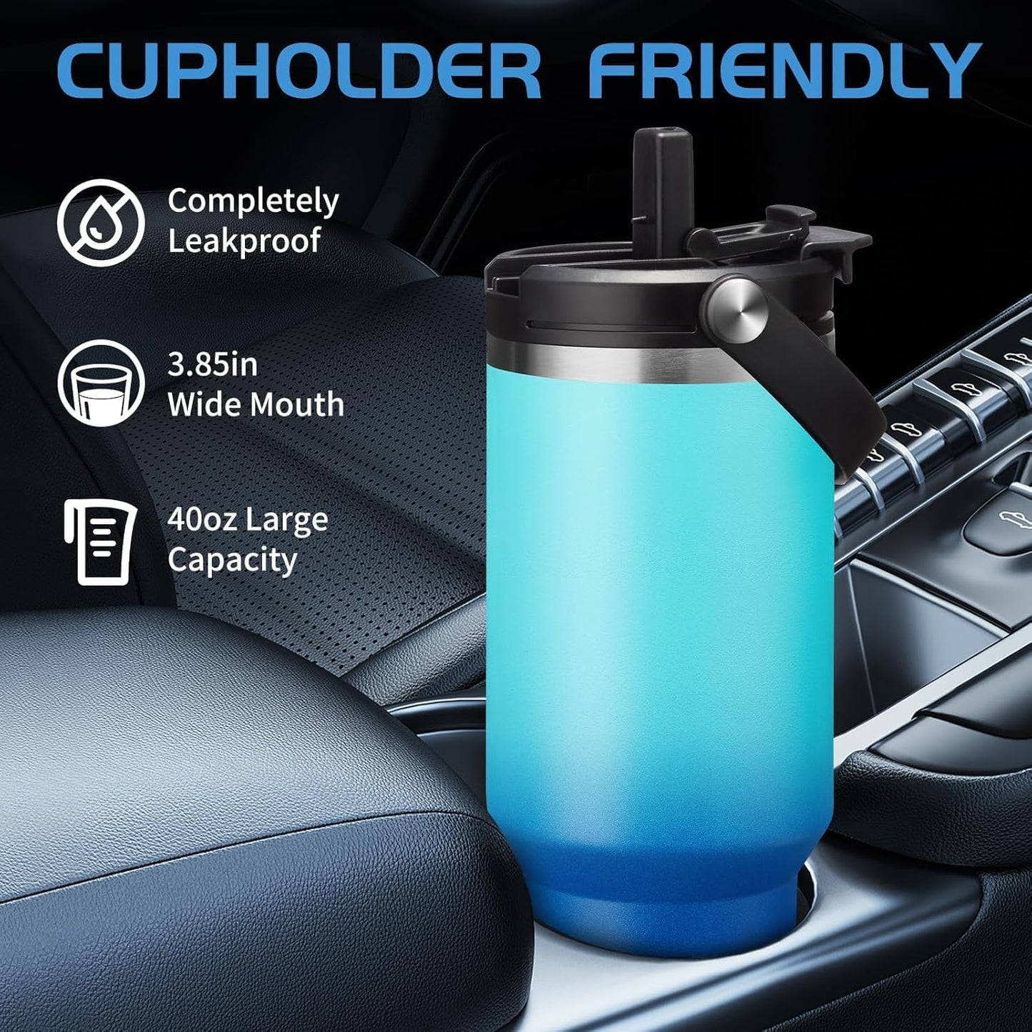 Insulated Tumbler with Straw and Sleeve - Leakproof Water Bottle Fits in Cup Holder, Stainless Steel Cup Coffee Mug Travel Tumbler with Lid, Cold for 36 Hrs/Hot for 12 Hrs