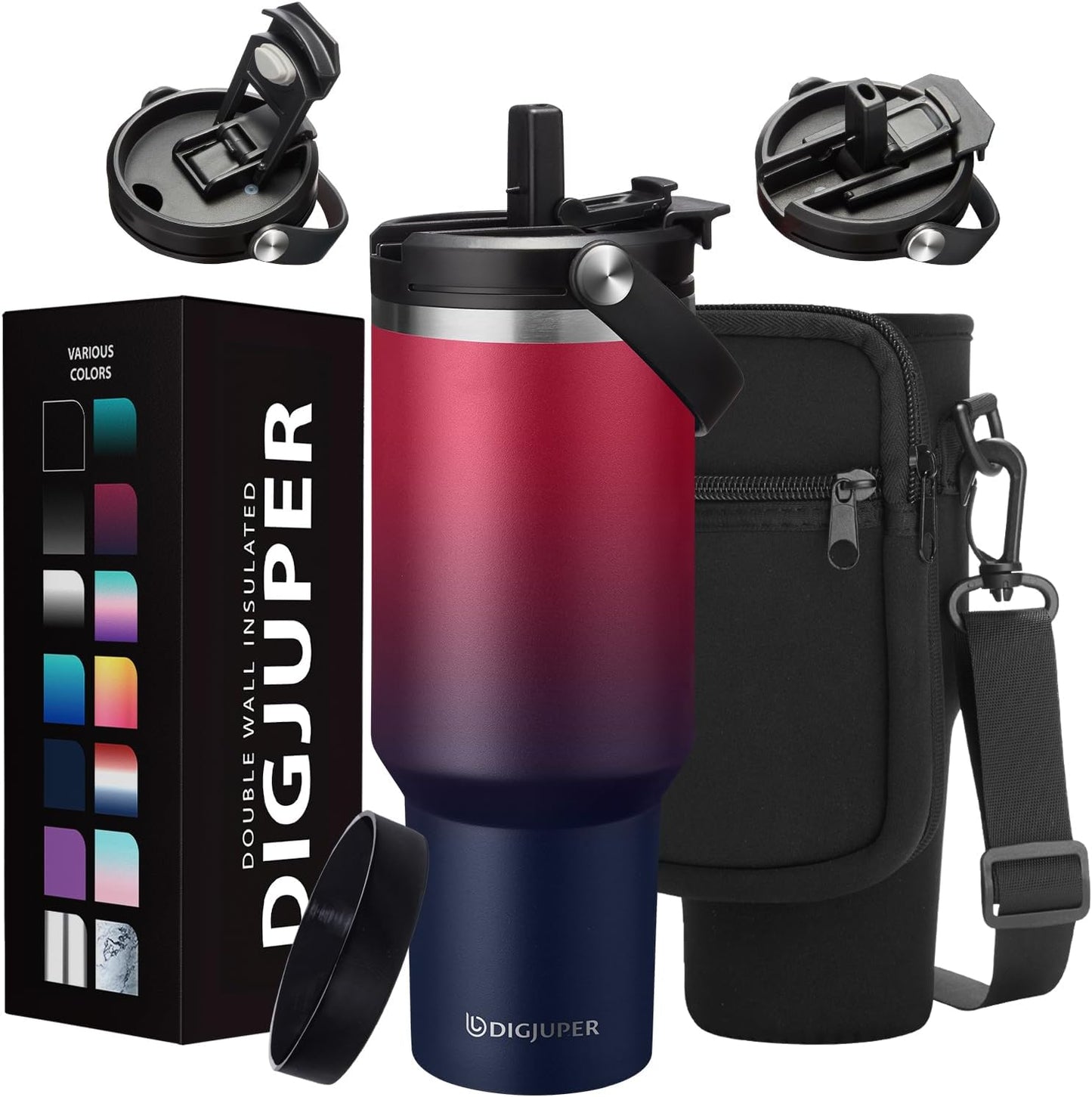 Insulated Tumbler with Straw and Sleeve - Leakproof Water Bottle Fits in Cup Holder, Stainless Steel Cup Coffee Mug Travel Tumbler with Lid, Cold for 36 Hrs/Hot for 12 Hrs