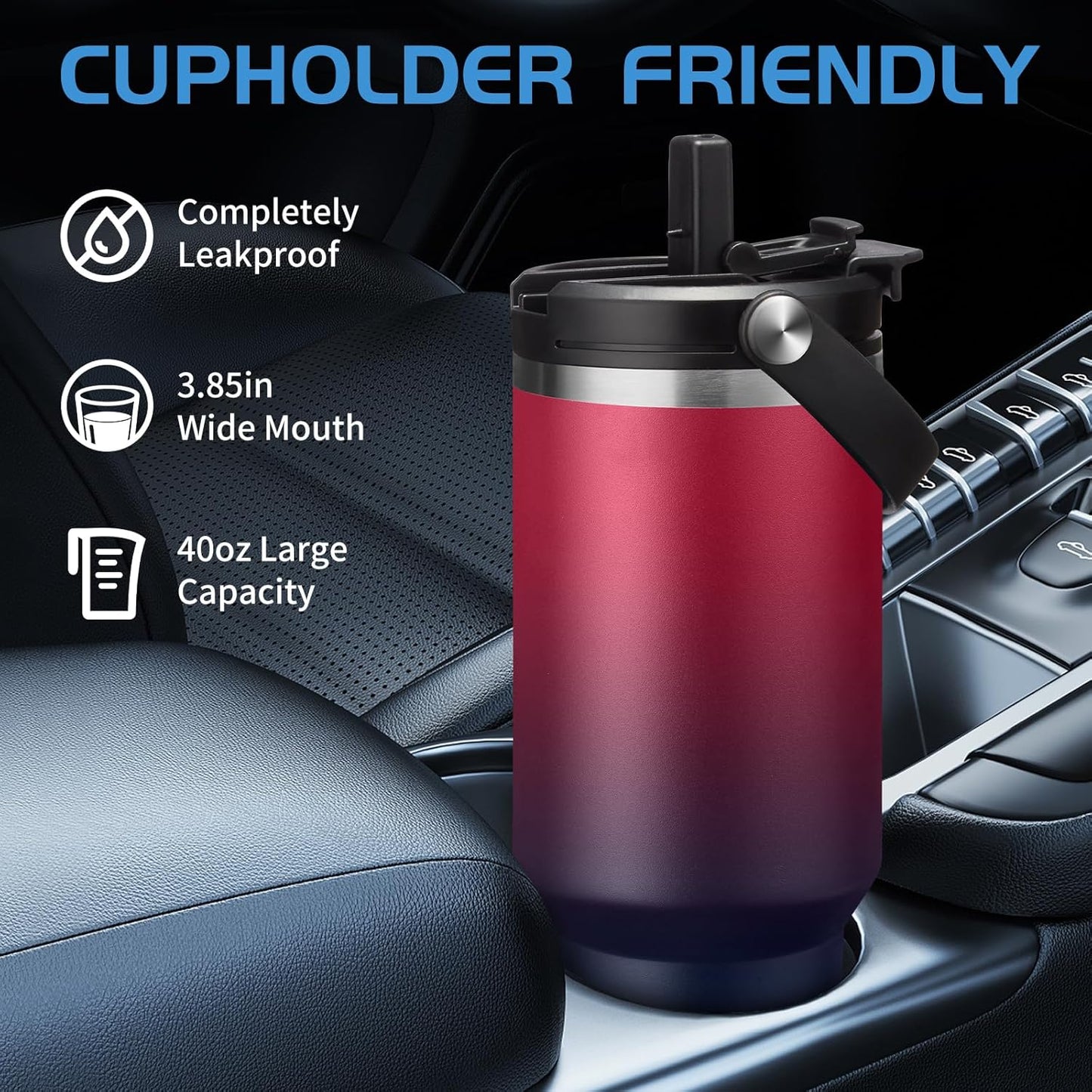 Insulated Tumbler with Straw and Sleeve - Leakproof Water Bottle Fits in Cup Holder, Stainless Steel Cup Coffee Mug Travel Tumbler with Lid, Cold for 36 Hrs/Hot for 12 Hrs